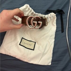 Gucci Dark Brown Leather Belt with Silver GG Logo